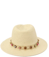 Kurt Geiger London Octavia Straw Jeweled Fedora Hat