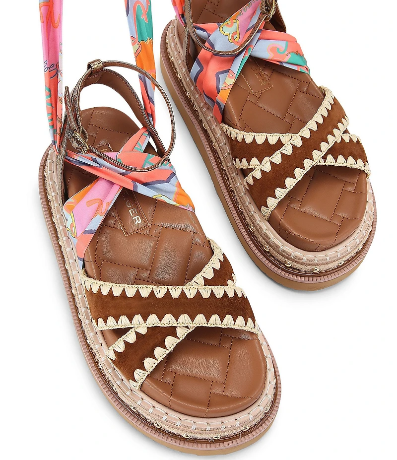 Kurt Geiger London Orson Ankle Wrap Scarf Platform Studded Espadrille Sandals