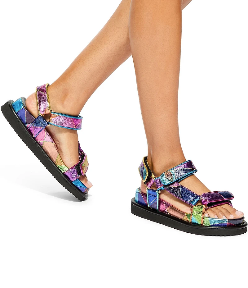 Kurt Geiger London Orson Metallic Rainbow Leather Slingback Sandals