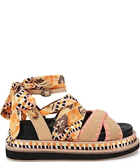 Kurt Geiger London Orson Printed Ankle Wrap Scarf Platform Sandals