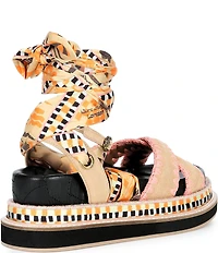 Kurt Geiger London Orson Printed Ankle Wrap Scarf Platform Sandals