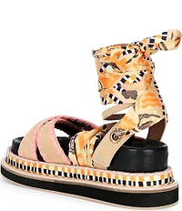 Kurt Geiger London Orson Printed Ankle Wrap Scarf Platform Sandals