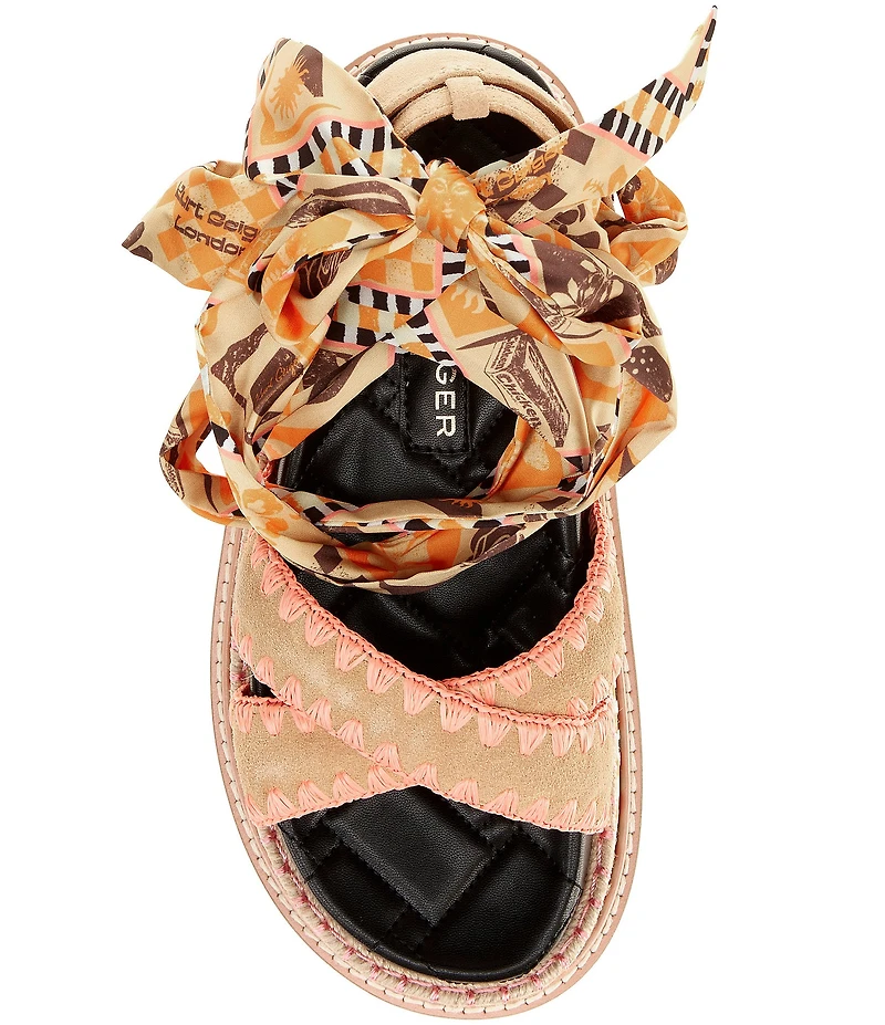 Kurt Geiger London Orson Printed Ankle Wrap Scarf Platform Sandals