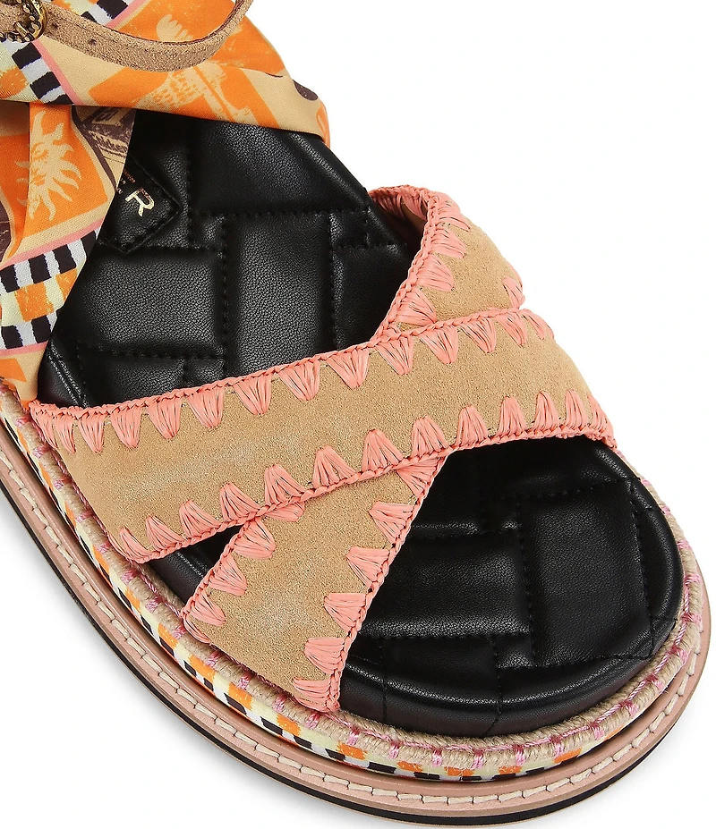 Kurt Geiger London Orson Printed Ankle Wrap Scarf Platform Sandals