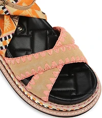 Kurt Geiger London Orson Printed Ankle Wrap Scarf Platform Sandals