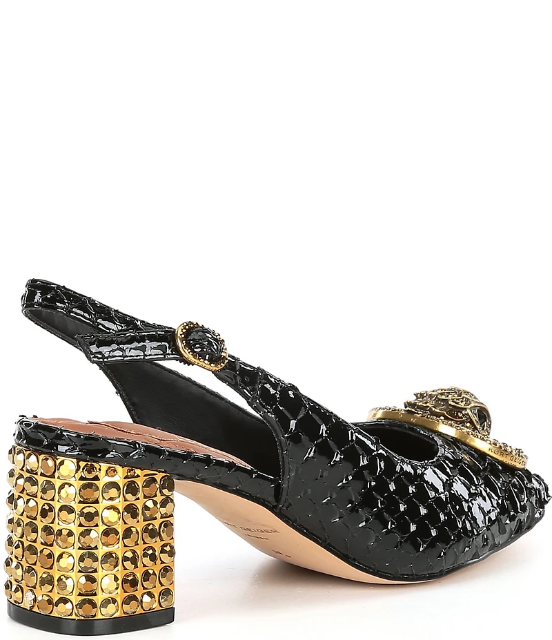 Kurt Geiger London Chelsea Snake Patent Leather Logo Ornament Slingback Pumps