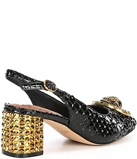 Kurt Geiger London Chelsea Snake Patent Leather Logo Ornament Slingback Pumps