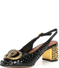 Kurt Geiger London Chelsea Snake Patent Leather Logo Ornament Slingback Pumps