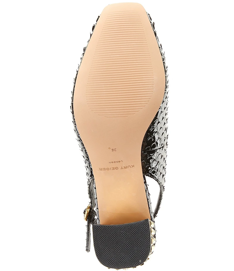 Kurt Geiger London Chelsea Snake Patent Leather Logo Ornament Slingback Pumps