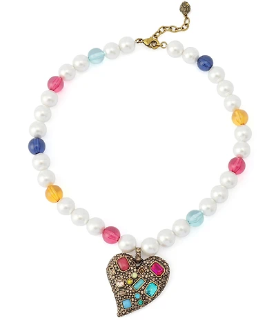 Kurt Geiger London Pav Heart Pendant Beaded Statement Necklace