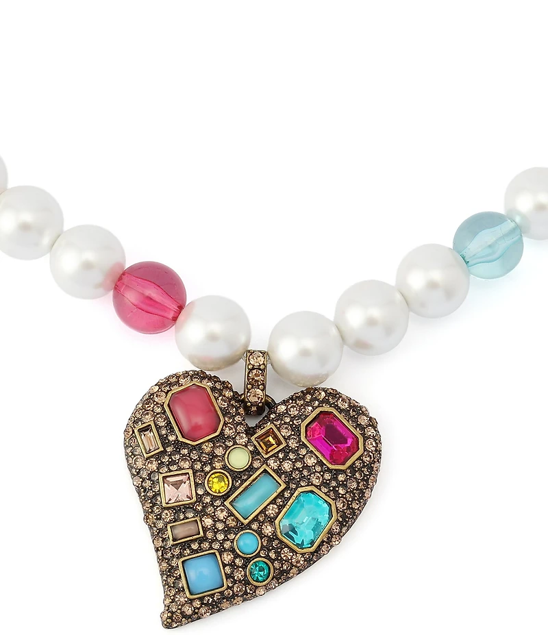 Kurt Geiger London Pav Heart Pendant Beaded Statement Necklace