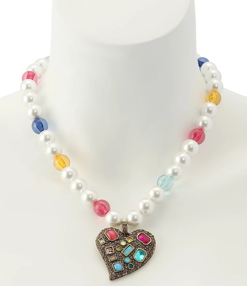 Kurt Geiger London Pav Heart Pendant Beaded Statement Necklace