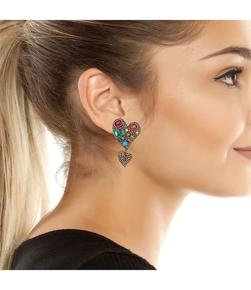 Kurt Geiger London Pav Heart Stone Drop Earrings
