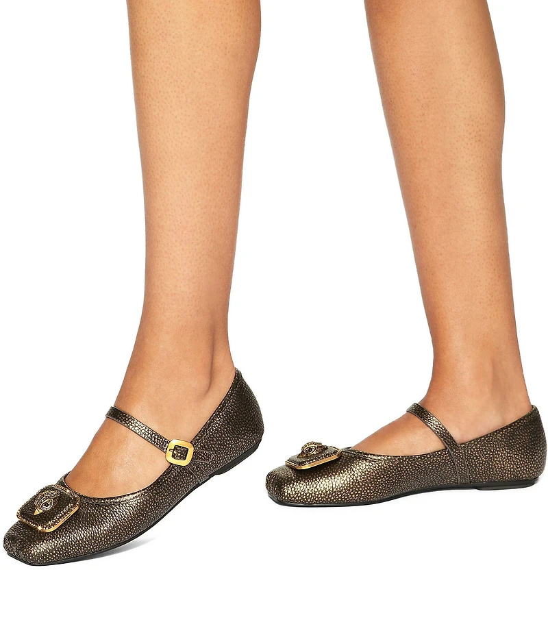 Kurt Geiger London Pimlico Dotted Leather Logo Hardware Mary Jane Ballet Flats