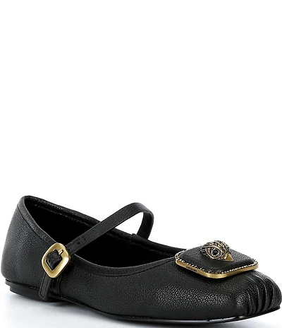 Kurt Geiger London Pimlico Leather Logo Hardware Mary Jane Ballet Flats