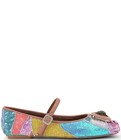 Kurt Geiger London Pimlico Sequin Embellished Logo Hardware Mary Jane Ballet Flats