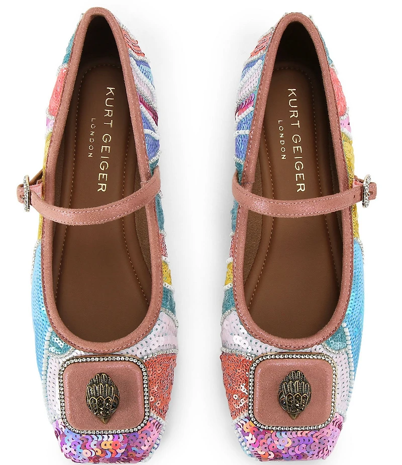 Kurt Geiger London Pimlico Sequin Embellished Logo Hardware Mary Jane Ballet Flats