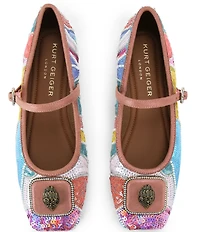 Kurt Geiger London Pimlico Sequin Embellished Logo Hardware Mary Jane Ballet Flats