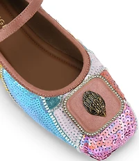 Kurt Geiger London Pimlico Sequin Embellished Logo Hardware Mary Jane Ballet Flats