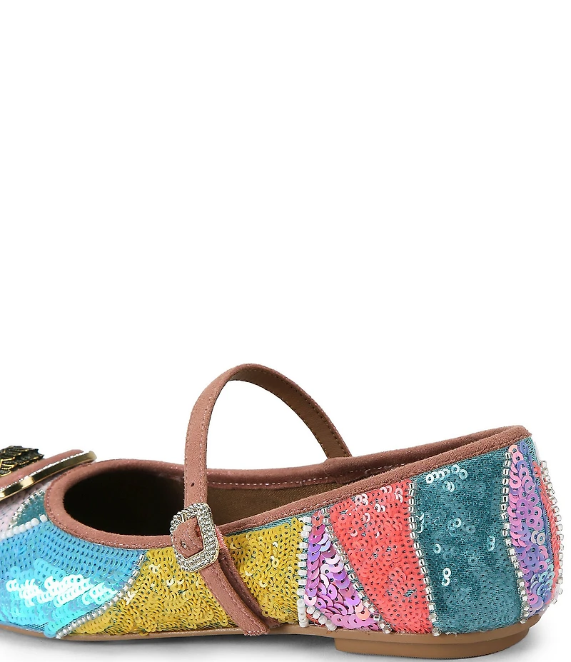 Kurt Geiger London Pimlico Sequin Embellished Logo Hardware Mary Jane Ballet Flats