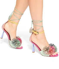 Kurt Geiger London Embellished Pom Pom Tassel Ankle Wrap Dress Sandals