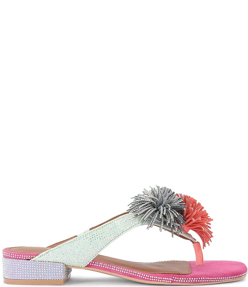 Kurt Geiger London Pom Pom Rhinestone Embellished Thong Sandals
