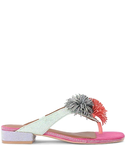 Kurt Geiger London Pom Pom Rhinestone Embellished Thong Sandals