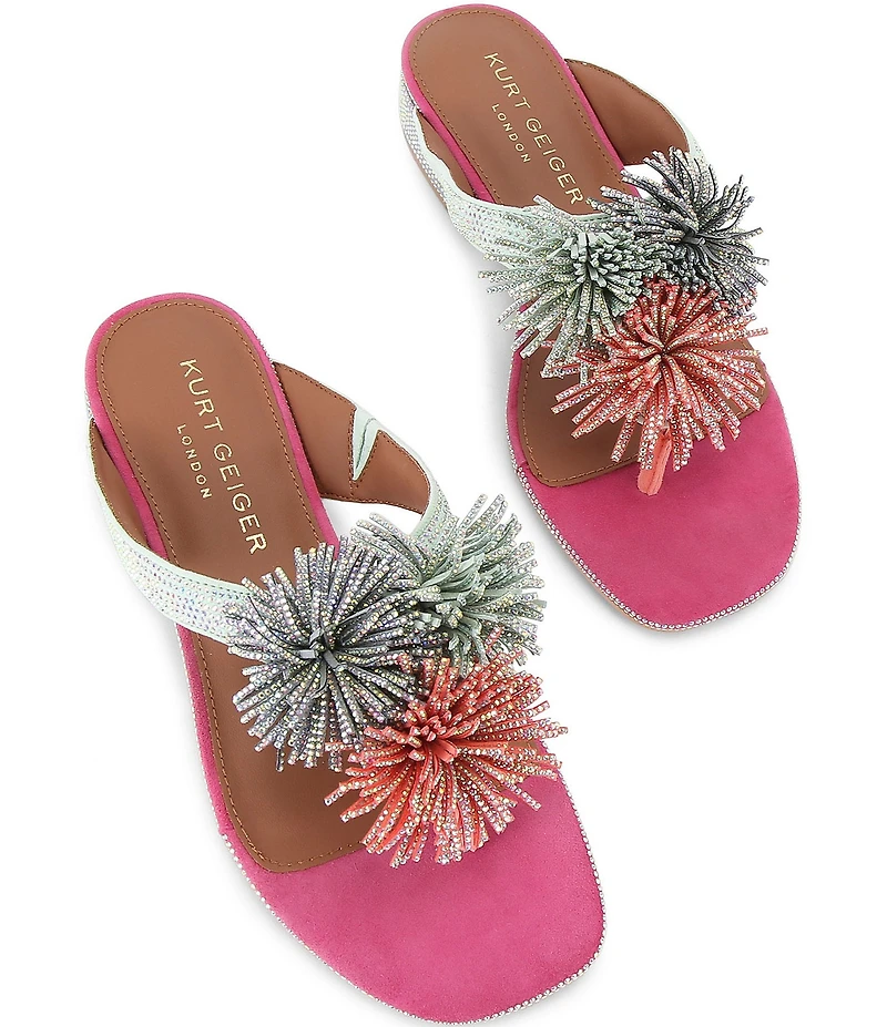 Kurt Geiger London Pom Pom Rhinestone Embellished Thong Sandals