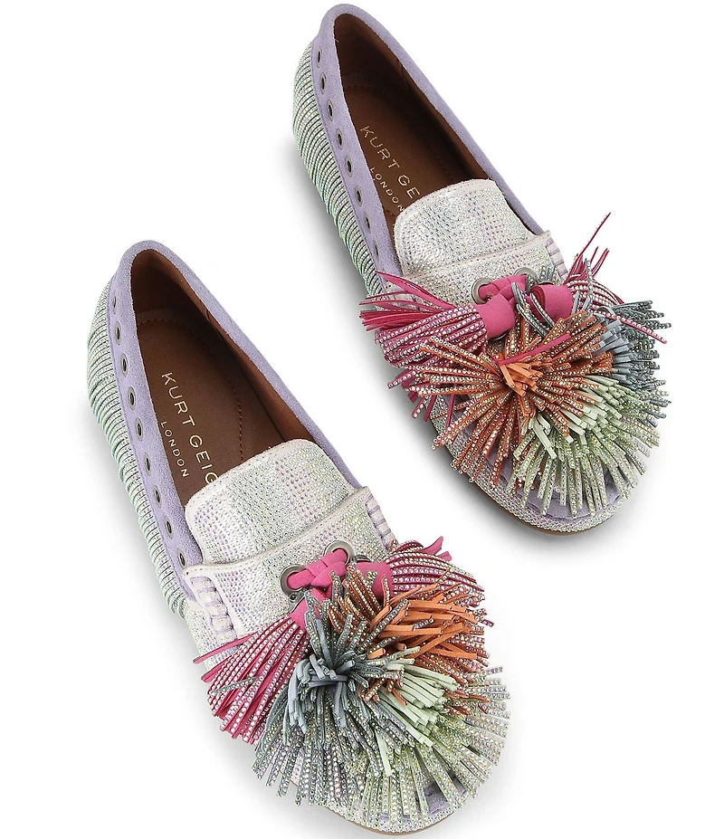 Kurt Geiger London Pom Pom Suede Embellished Fringe Tassel Loafers