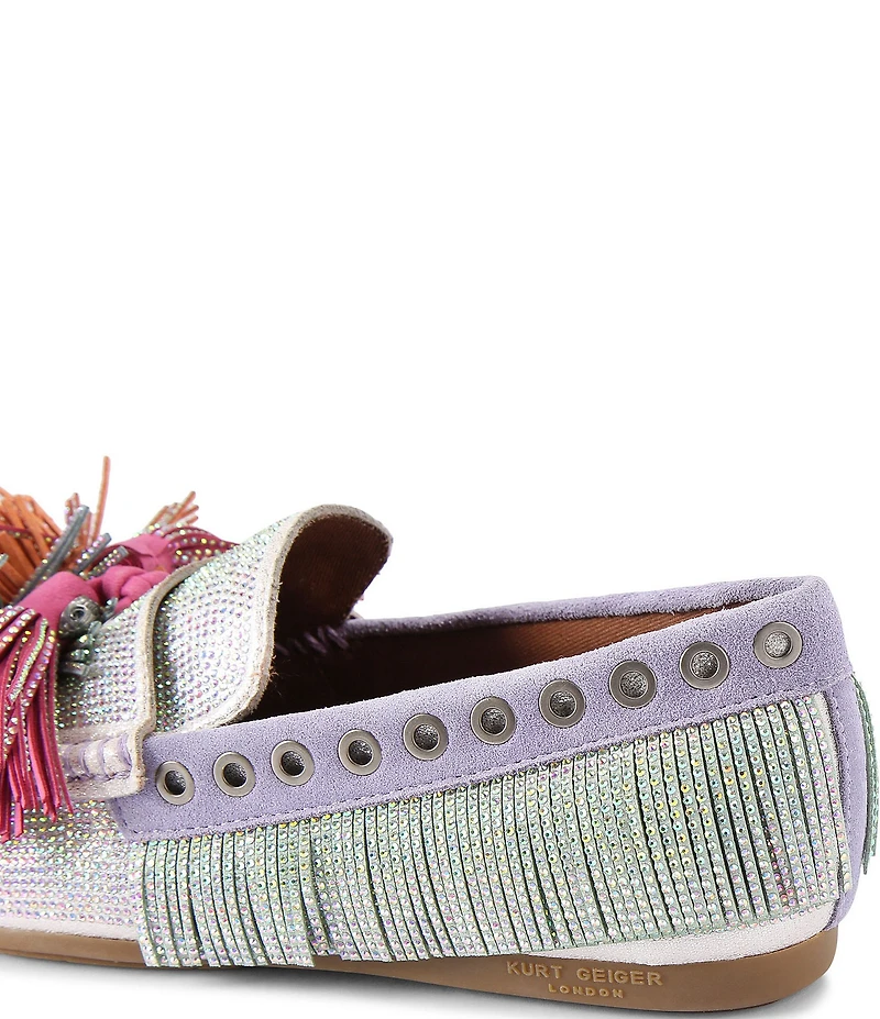 Kurt Geiger London Pom Pom Suede Embellished Fringe Tassel Loafers