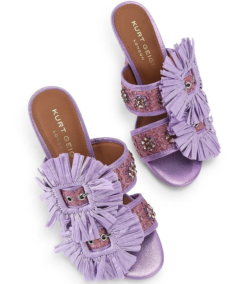 Kurt Geiger London Raffia Floral Embellished Buckle Dress Sandals