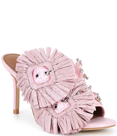 Kurt Geiger London Raffia Floral Embellished Buckle Dress Sandals