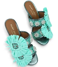 Kurt Geiger London Raffia Floral Embellished Buckle Dress Sandals