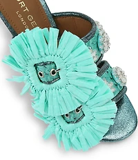 Kurt Geiger London Raffia Floral Embellished Buckle Dress Sandals