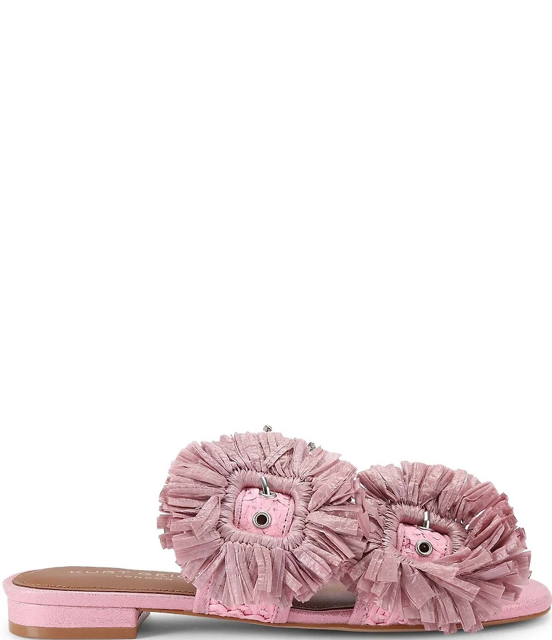 Kurt Geiger London Raffia Buckle Ornament Flat Slide Sandals
