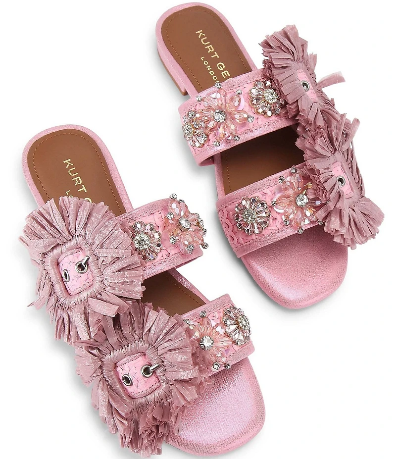 Kurt Geiger London Raffia Buckle Ornament Flat Slide Sandals