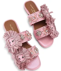 Kurt Geiger London Raffia Buckle Ornament Flat Slide Sandals