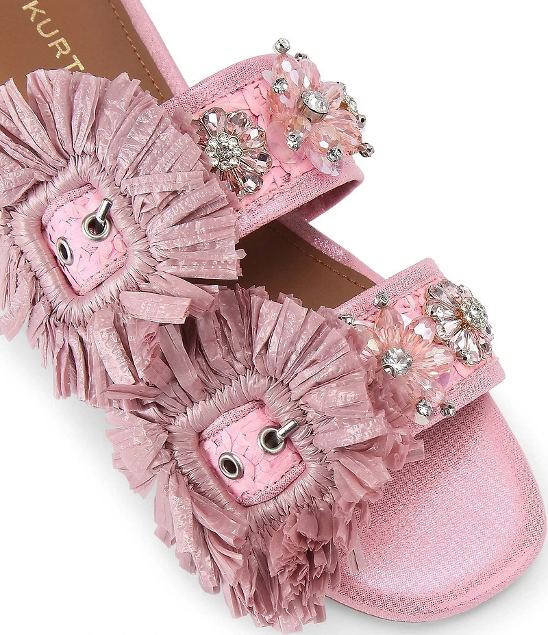 Kurt Geiger London Raffia Buckle Ornament Flat Slide Sandals