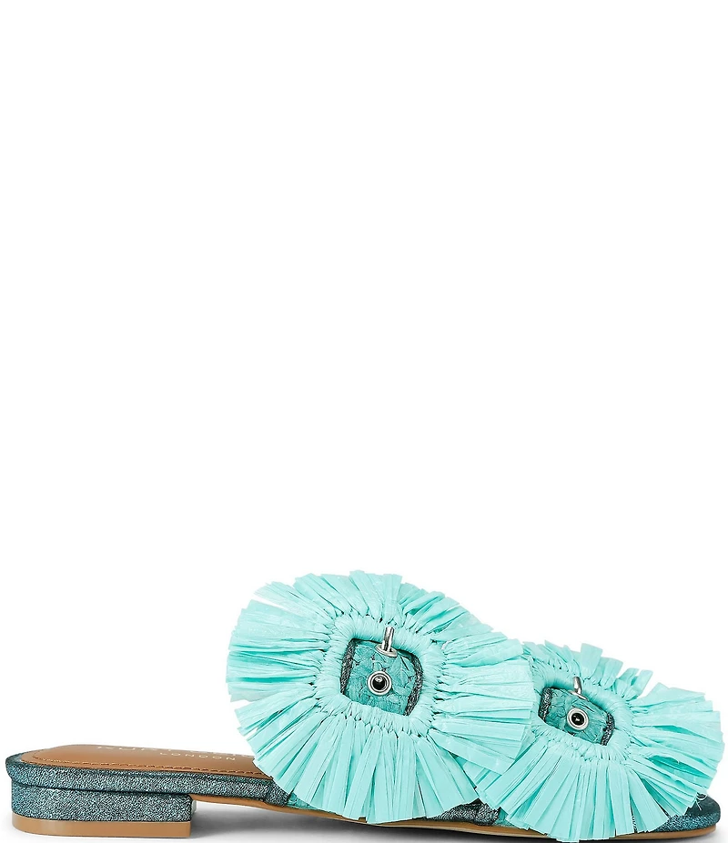Kurt Geiger London Raffia Buckle Ornament Flat Slide Sandals