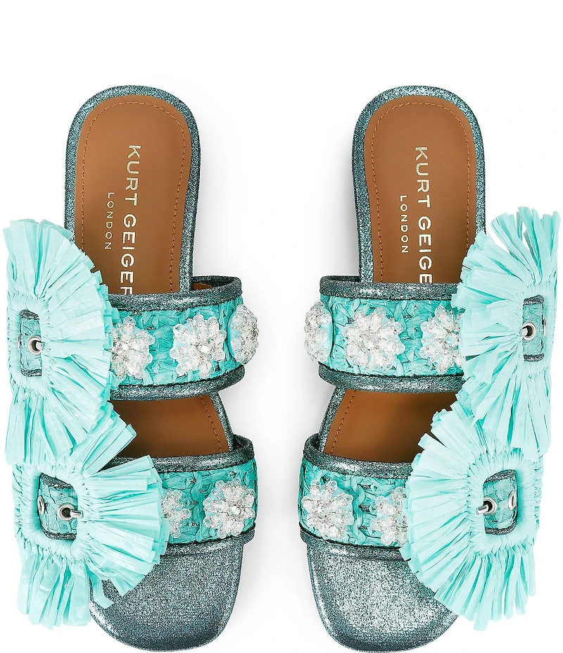 Kurt Geiger London Raffia Buckle Ornament Flat Slide Sandals