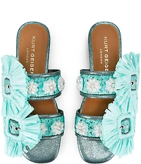 Kurt Geiger London Raffia Buckle Ornament Flat Slide Sandals