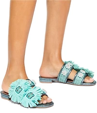 Kurt Geiger London Raffia Buckle Ornament Flat Slide Sandals