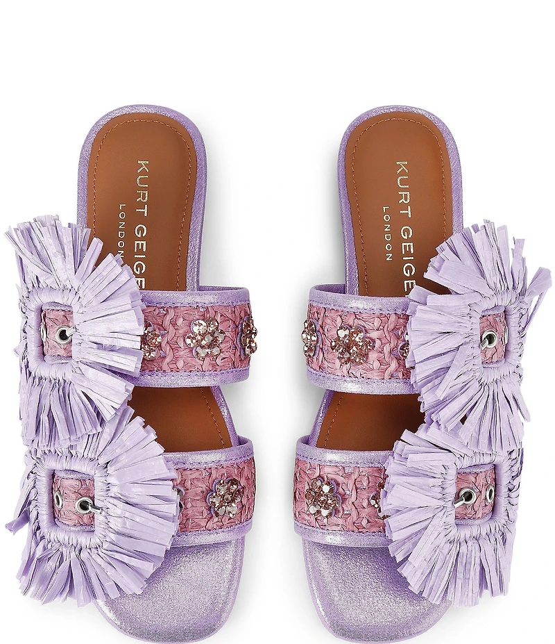 Kurt Geiger London Raffia Buckle Ornament Flat Slide Sandals