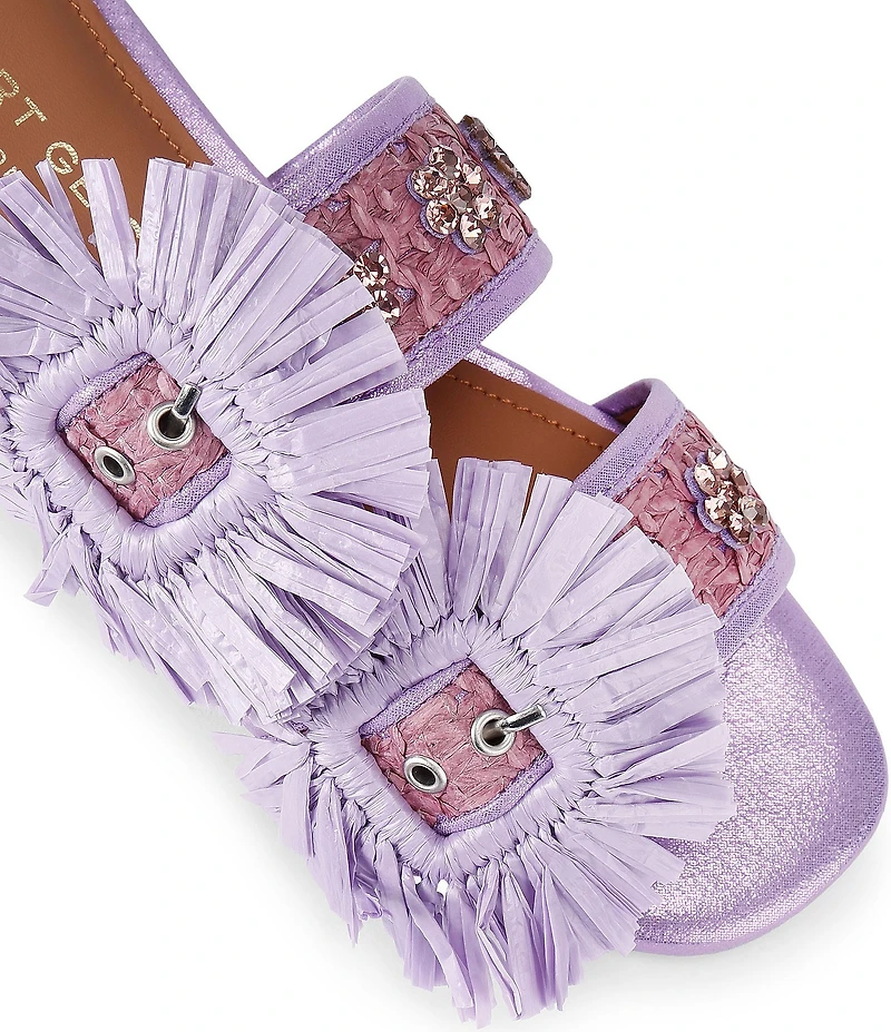 Kurt Geiger London Raffia Buckle Ornament Flat Slide Sandals