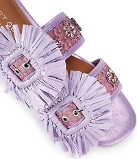 Kurt Geiger London Raffia Buckle Ornament Flat Slide Sandals