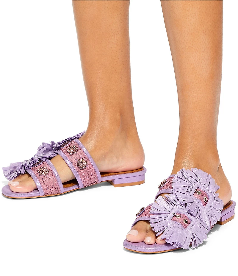 Kurt Geiger London Raffia Buckle Ornament Flat Slide Sandals