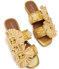 Kurt Geiger London Raffia Buckle Ornament Flat Slide Sandals