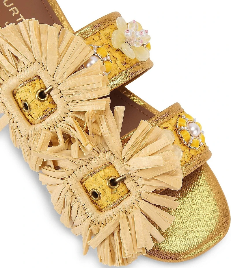Kurt Geiger London Raffia Buckle Ornament Flat Slide Sandals