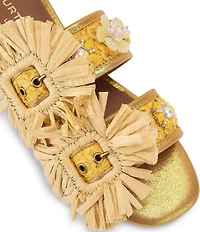 Kurt Geiger London Raffia Buckle Ornament Flat Slide Sandals