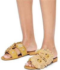 Kurt Geiger London Raffia Buckle Ornament Flat Slide Sandals